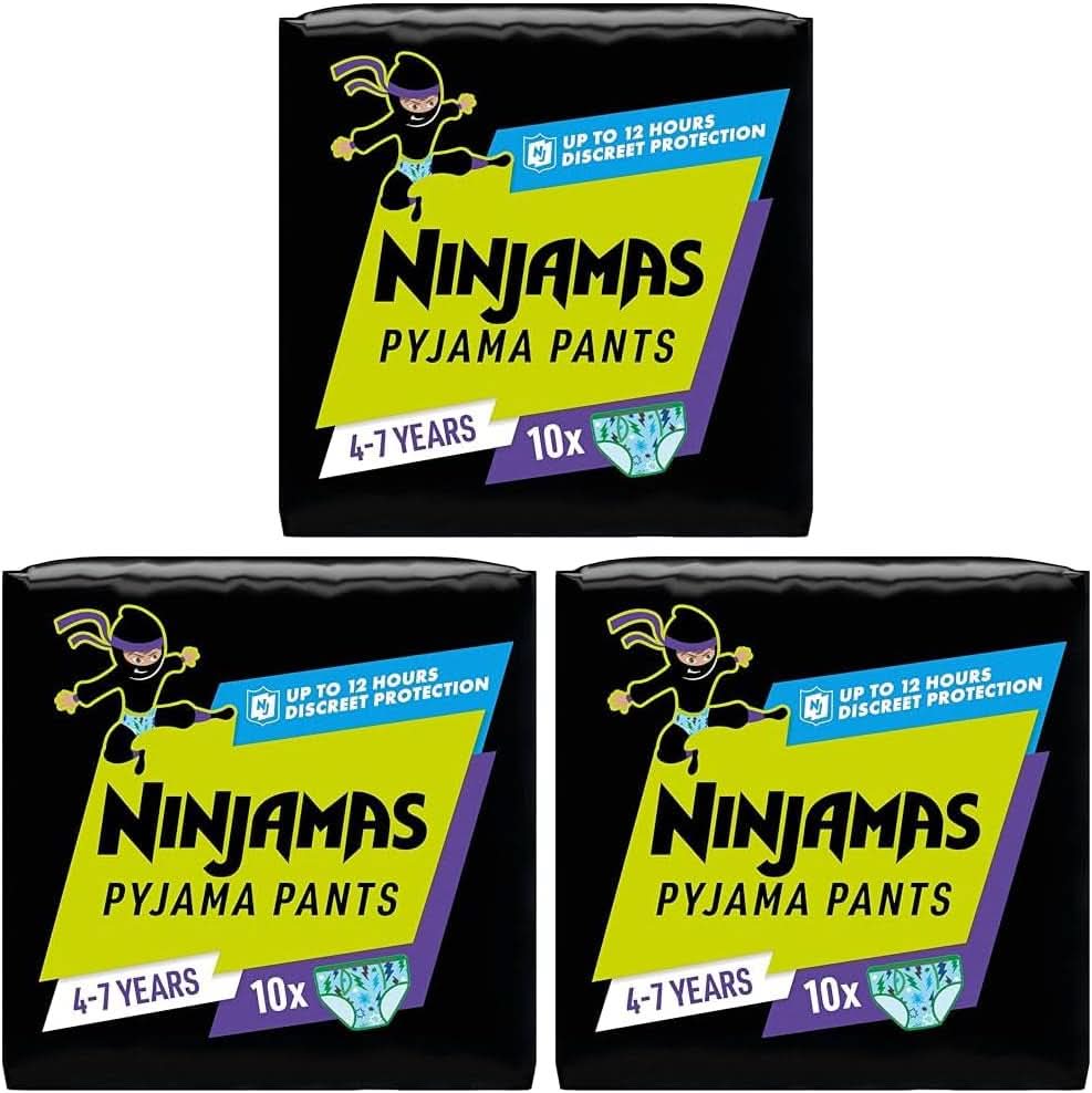 Ninjamas Spaceship Pajama Pants, 10 Absorbent Night Pants, 7 Years, 17Kg-30Kg Mother and Baby Naty Shop 30pcs Boys, 4-7 Years