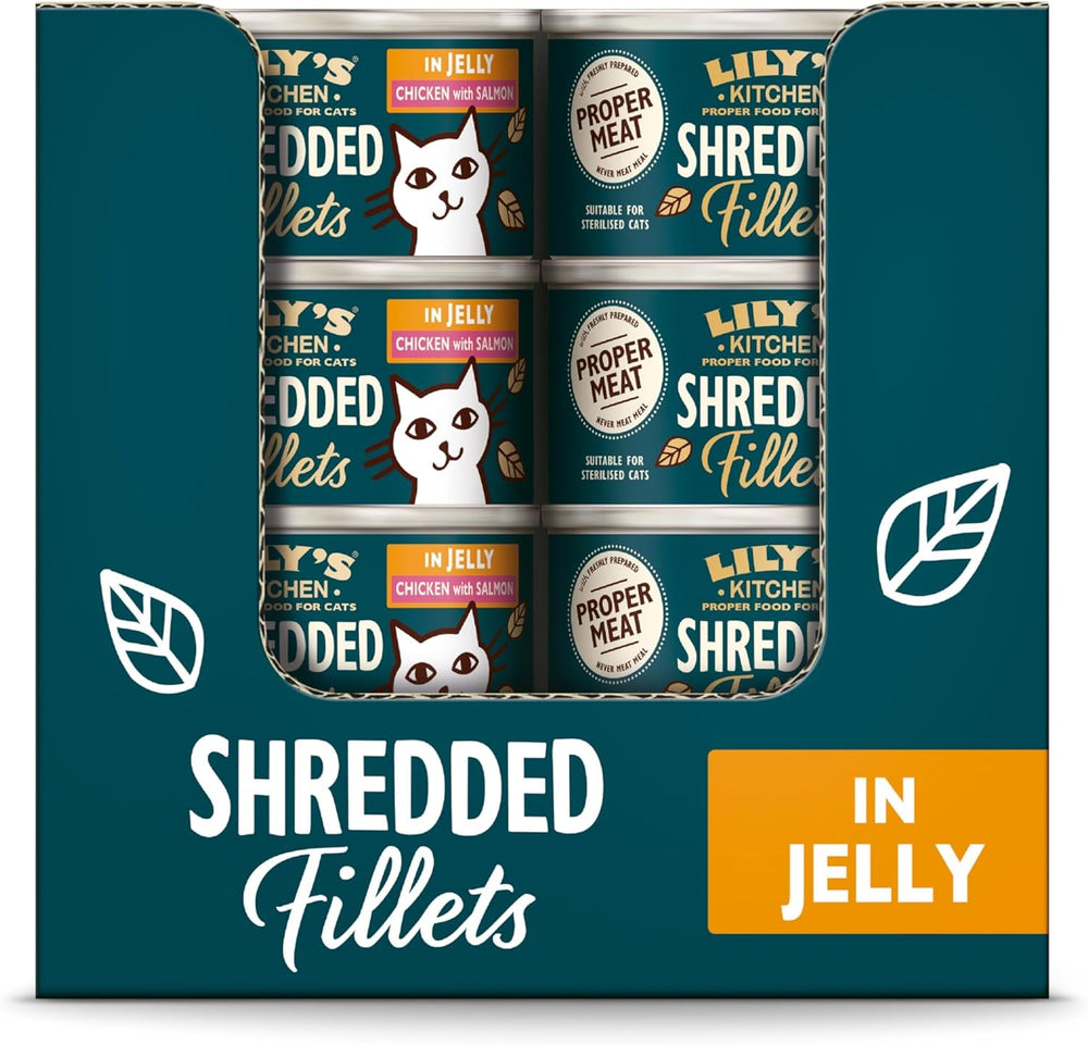 Lily’s Kitchen Aus Natürlichen Zutaten hergestellt Zerkleinerte Filets in Gelee mit Hühnchen und Lachs Ausgewachsen Nassfutter für Katzen 70 g Dose