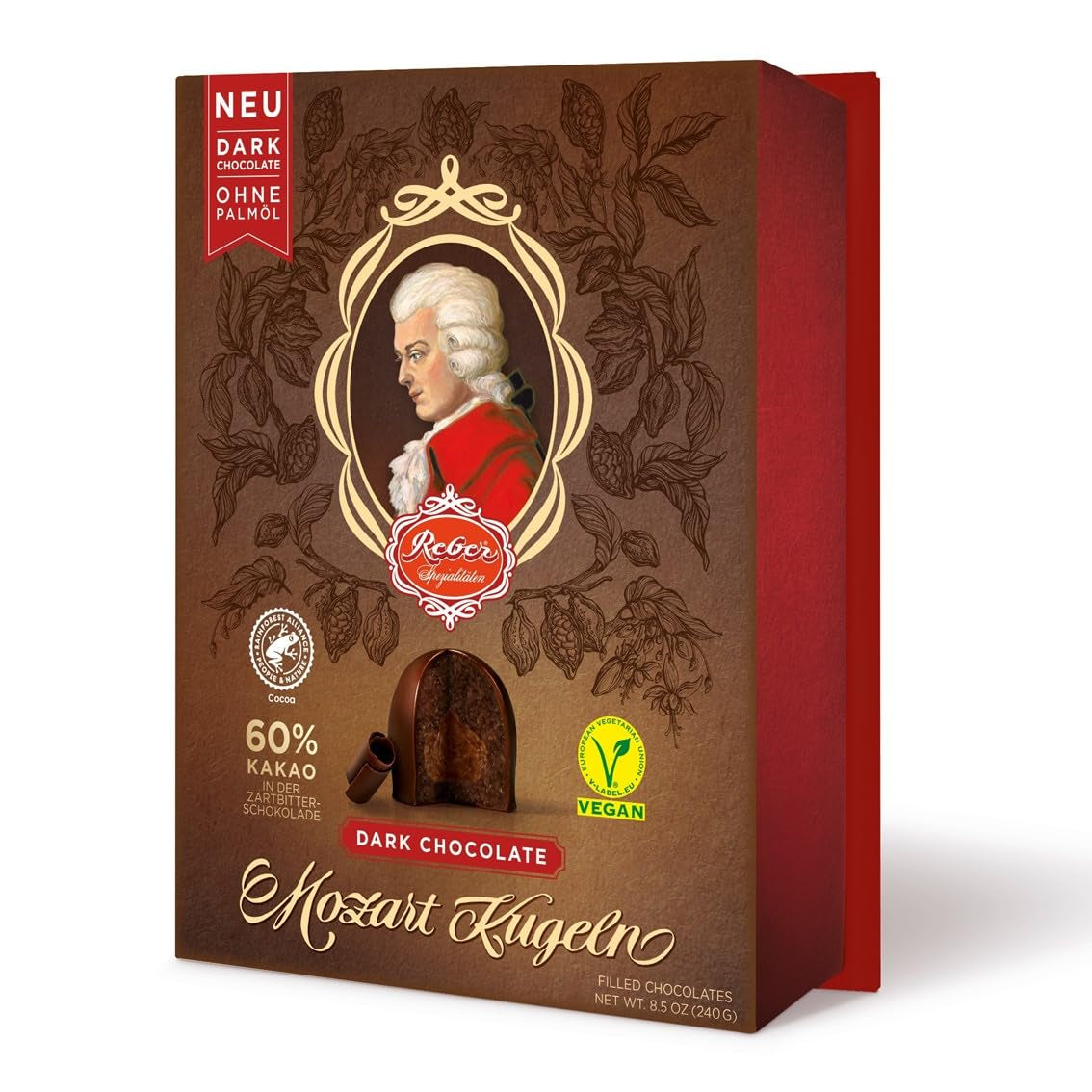 Reber Mozart balls with dark chocolate, pack of 6 with marzipan and nougat, vegan - 1 x 120 g