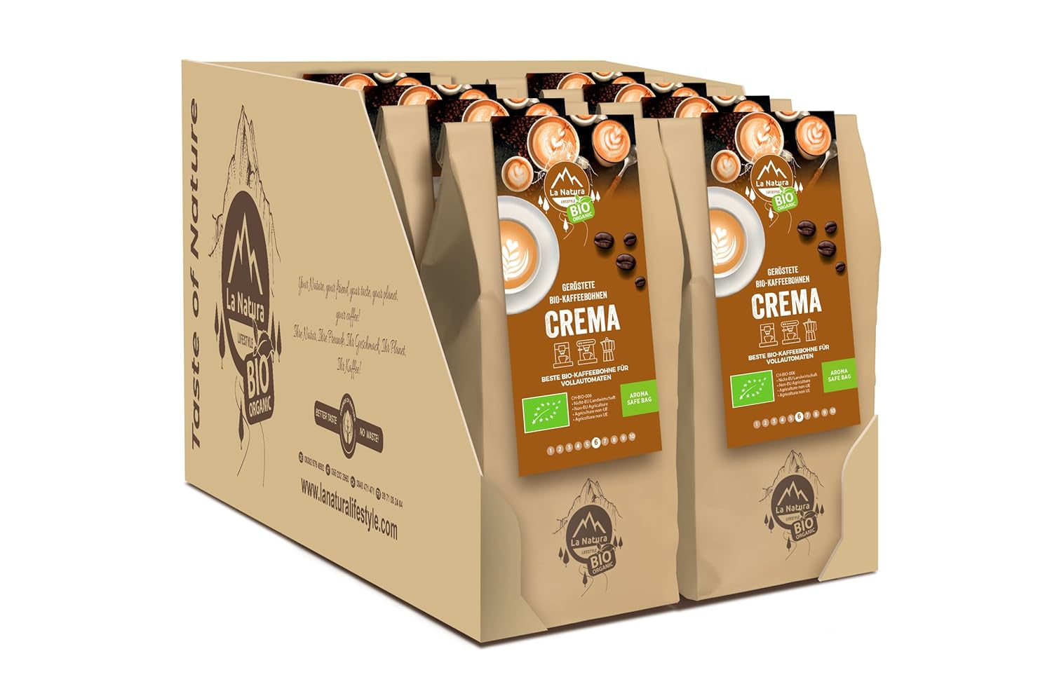 La Natura Lifestyle BIO KAFFEEBOHNEN (1000g) | CREMA BIO Bohnenkaffee | GANZE BOHNEN | Arabica & Robusta | Vollautomaten & Siebträgermaschinen