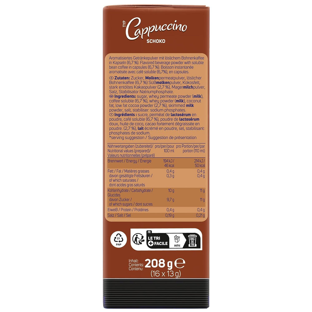 KRÜGER Cappuccino Schoko Kaffeekapseln, kompatibel mit K-fee und ALDI EXPRESSI* Kapselmaschinen, aromatisiertes Instantkaffee, 96 Kapseln