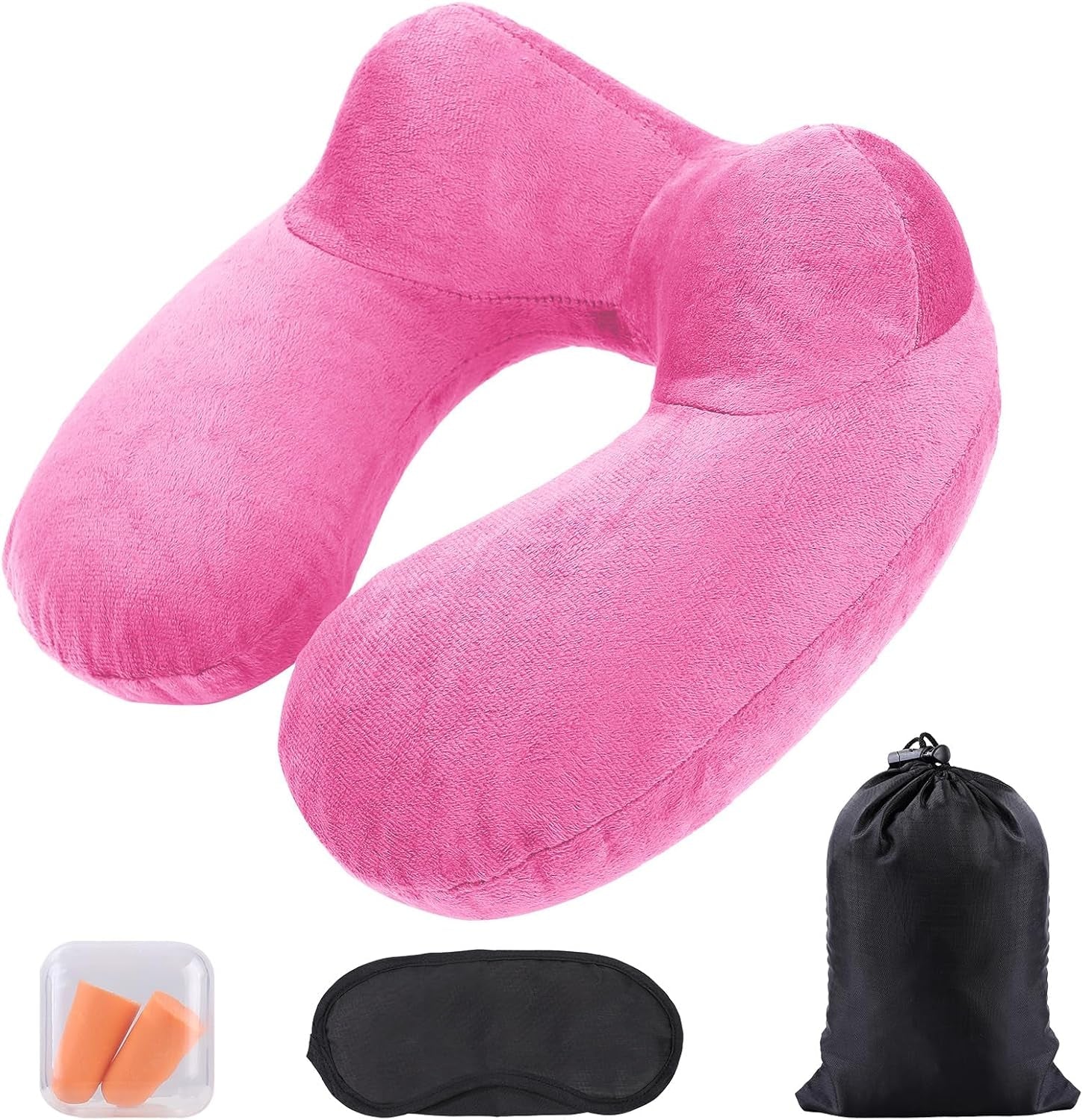 Aiqinu Pernă gonflabilă pentru gât Pernă de călătorie, Compact Quick Neck Pillow gonflabil cu capac de pernă lavabil pentru călătorii cu mașina, avionul, trenul, biroul, familia Perne calatorie Naty Shop Roz