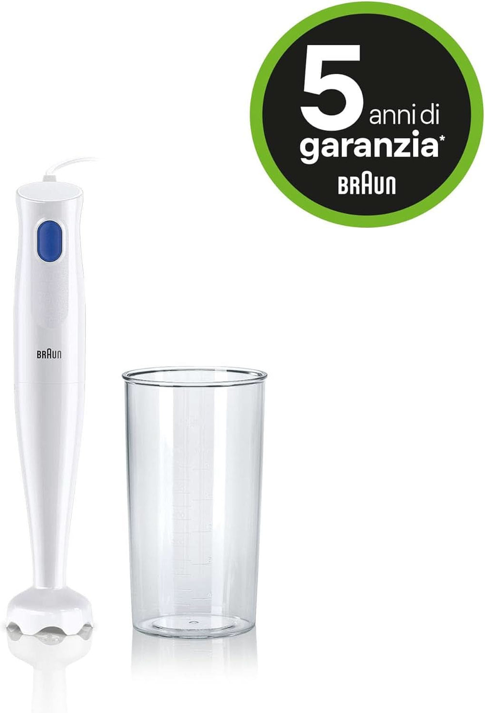 Braun Stabmixer MQ10.001PWH + Messbecher 600 Ml, 5 Jahre Service, Leicht, Easytwist-System Zum Einfachen Wechseln Des Zubehören, Splash Control-Technologie Ohne Spritzer Kitchen Naty Shop