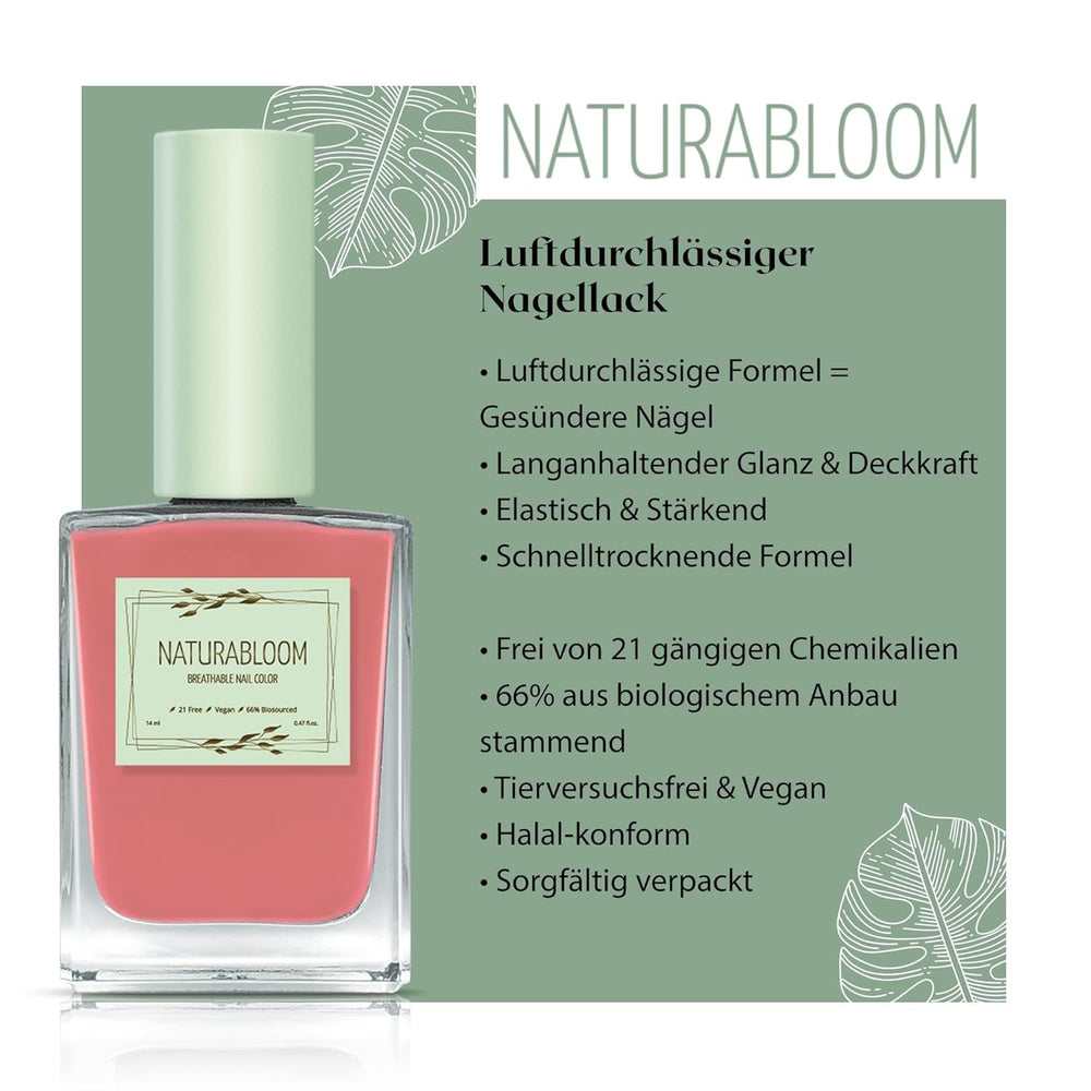 Oja coral cu uscare rapidă (Burnt Coral) - ojă naturală cu formulă vegană - respirabilă, sustenabilă și de lungă durată, 14 ml