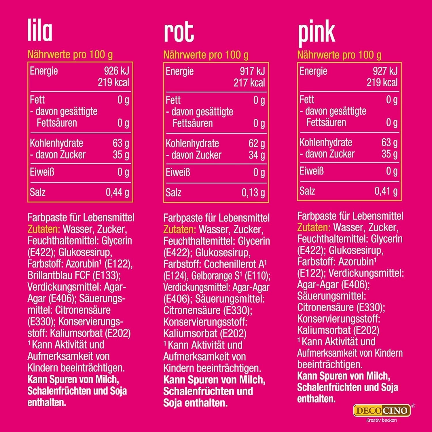 Set de coloranți alimentari Decocino Neon - 3 piese - Roșu, roz, violet - Colorant alimentar cu doză mare - Pentru colorarea prăjiturilor, brioșelor, cupcake-urilor - Fără gust