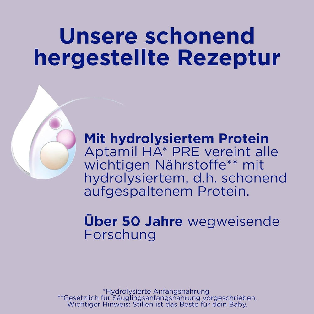 Aptamil HA PRE – Anfangsmilch von Geburt an, Mit DHA, Nur Lactose, Ohne Palmöl, Babynahrung, Milchpulver, 1x 800 g
