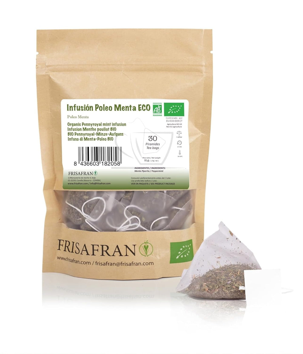 FRISAFRAN | Ceai verde organic Mint Gunpowder în piramide 30 unități | 60G | Antioxidant | Ceai verde japonez | Digestiv | Băutură răcoritoare | Infuzie de mentă | Ceai pur | Frunze de mentă | Cald-rece