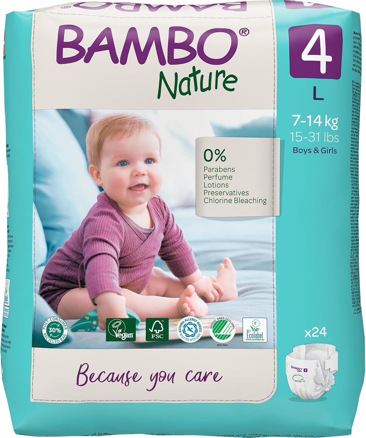 Bambo Nature baby diapers, size 4 (7-14 kg) - 48 pieces. Premium Diapers with Enhanced Leak Protection | Ultimate comfort and freedom for active kids | Dermatologically tested diapers