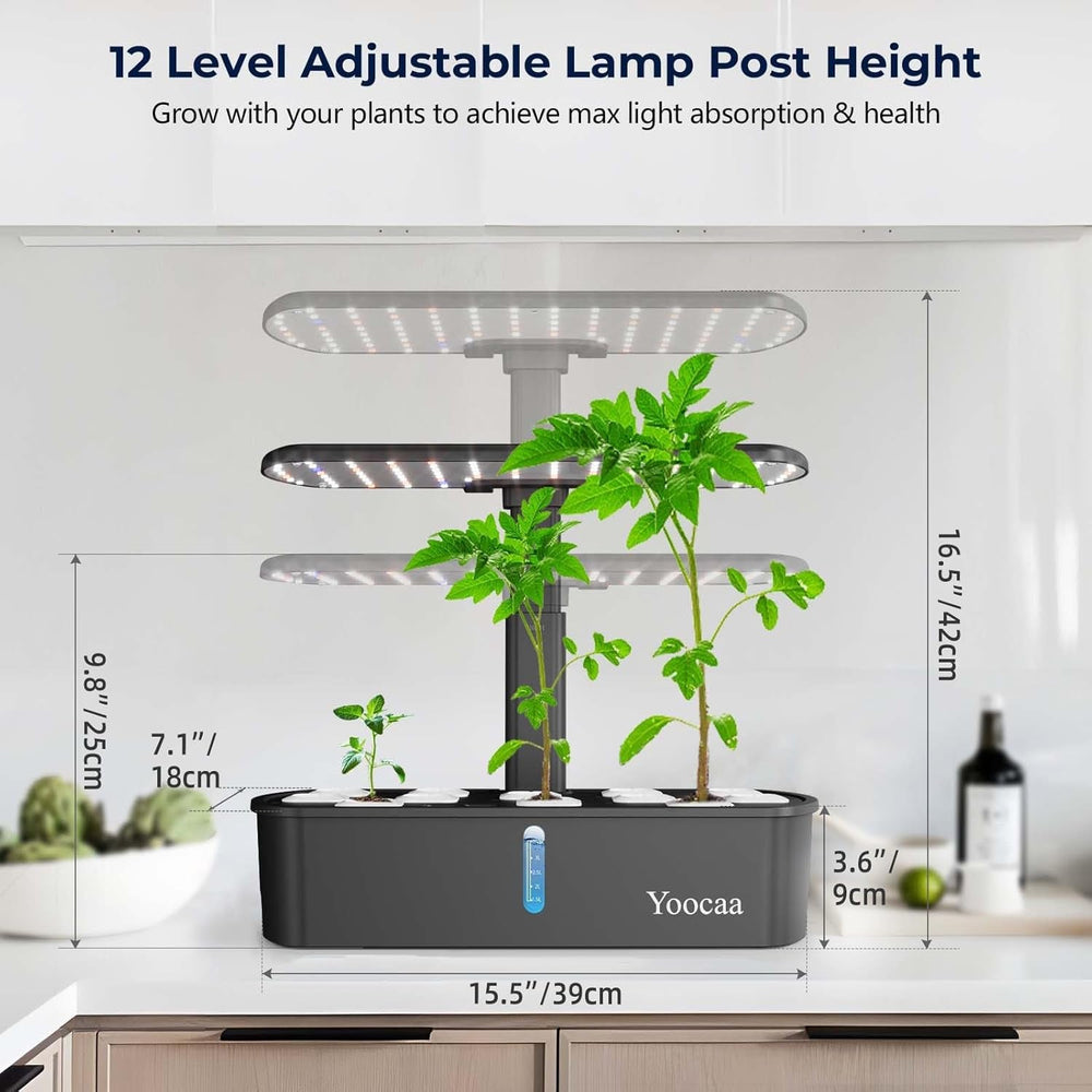 Sistem de creștere hidroponică pentru 12 plante, grădină de plante aromatice de interior cu cronometru automat, pompă, kit inteligent de creștere a grădinii reglabil pe înălțime (semințele nu sunt incluse)