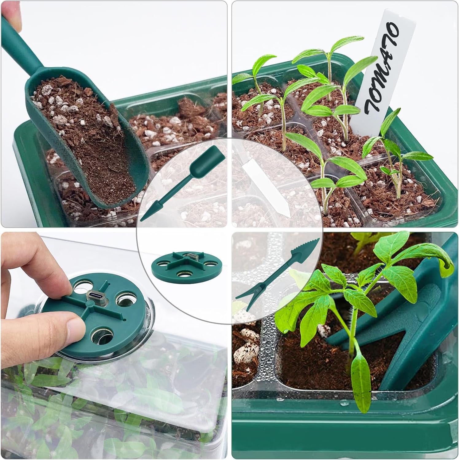 Indoor Greenhouse Propagation Tray 2 Piece Mini Greenhouse Propagation Set with Raised Lid Seedling Starter with Full Spectrum Plant Lights Trays Greenhouse Plant Propagation Tray
