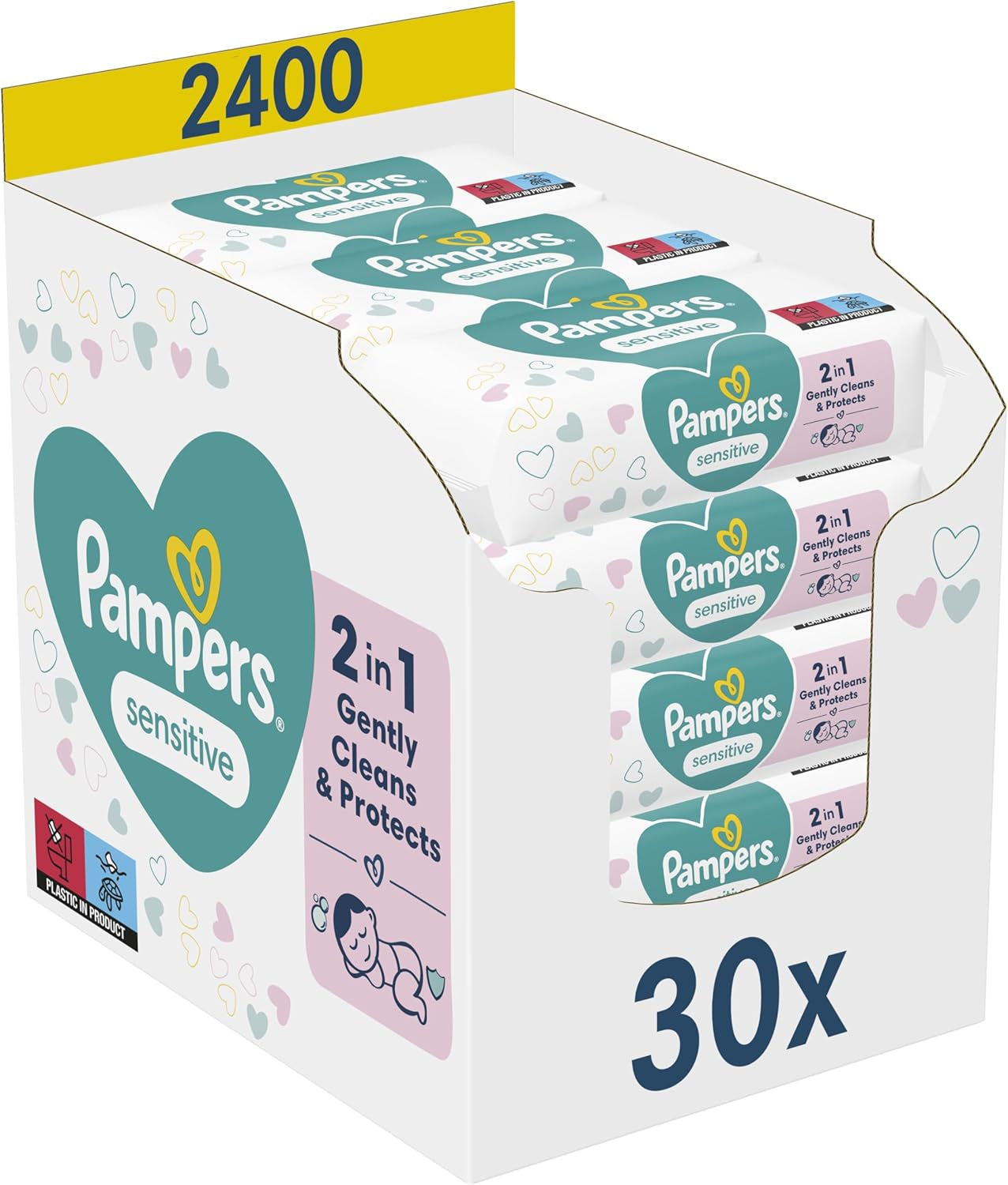 Pampers Sensitive Baby Wipes, 15 Pack of 80 Wipes, 1200 Baby Wipes, 2-in-1 Gentle Cleansing and Skin Protection