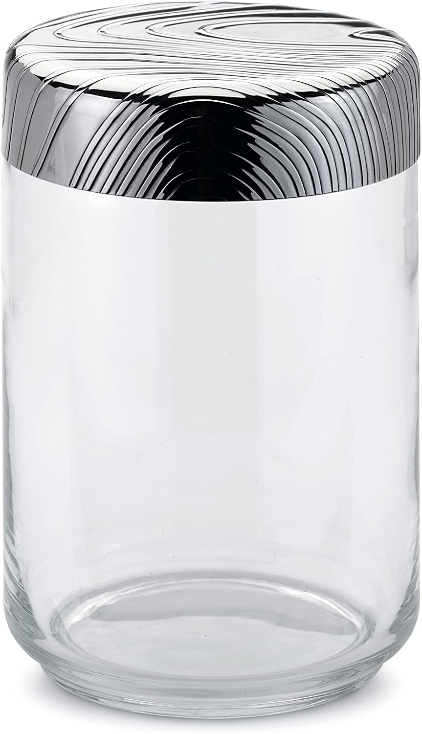 Alessi Veneer PU05/100 - Oală de bucătărie cu design ermetic, borcan de sticlă cu capac din oțel inoxidabil 18/10 cu decor în relief Cutii depozitare alimente Naty Shop Multicolor O mărime se potrivește tuturor