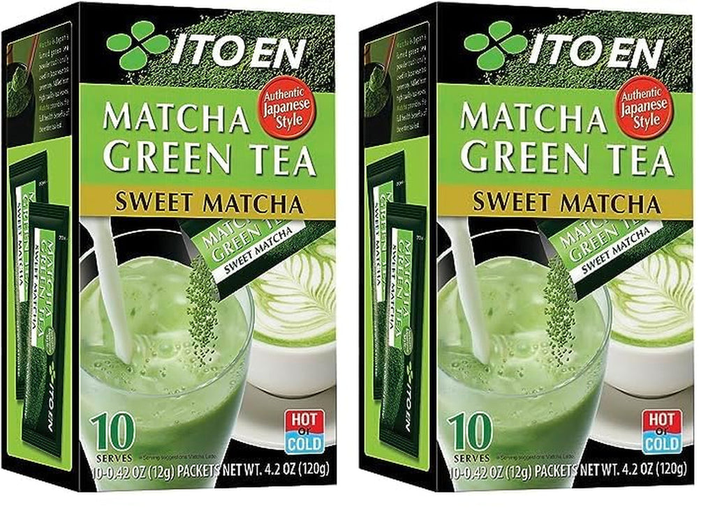 ITO EN Pudră instant Matcha – Pudră de ceai Matcha îndulcită în pliculețe de 12 g (10 bucăți per pachet) – 1 x 120 g (pachet cu 2)