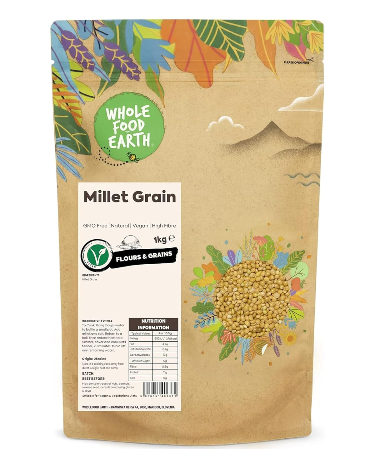 Boabe de mei integrale Earth - fără OMG - naturale - vegane - fără lactate - fără zahăr adăugat - 1 kg