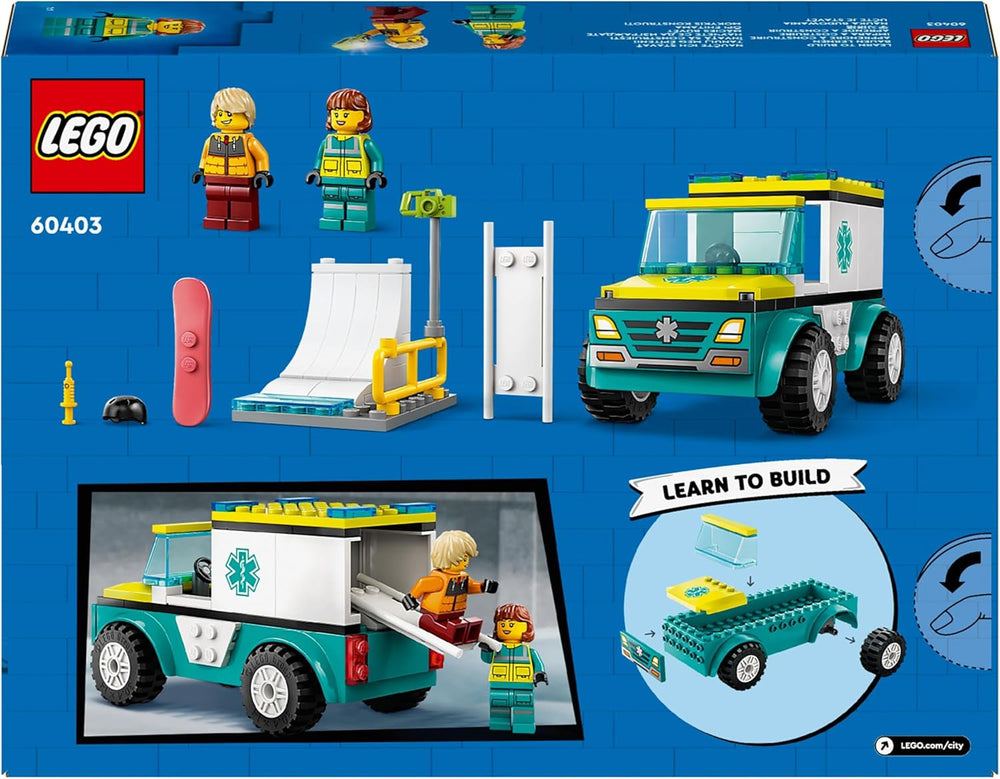 LEGO City Ambulance and Snowboarder, Ambulance Playset with toy car and 2 minifigures, Snowboarder and Paramedic Figure, imaginative gift for boys and girls from 4 years 60403 Building sets Besuche den LEGO-Store