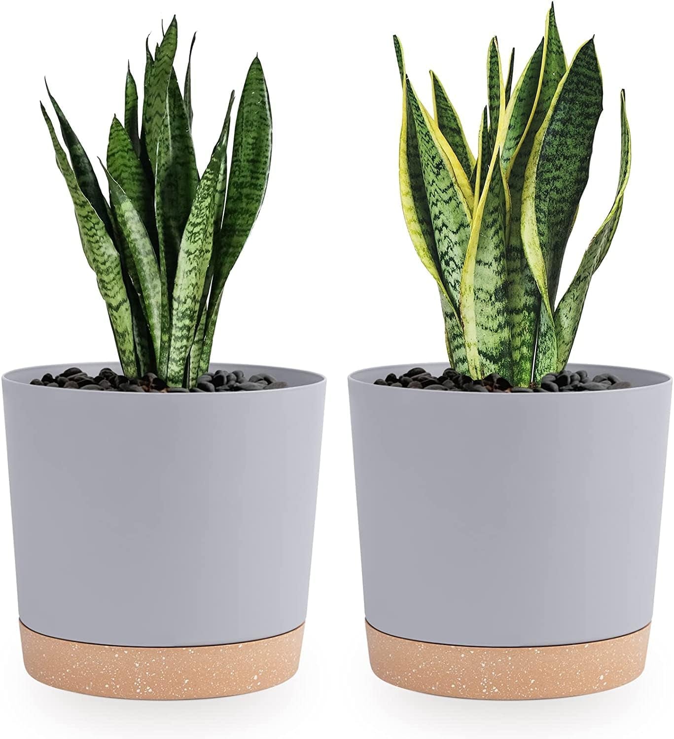 12.7cm Set of 2 Flower Pots, Indoor Plant Pots with Drainage Holes and Removable Base, Modern Decorative Saucers for Outdoor Garden Planters (White 12.7cm)