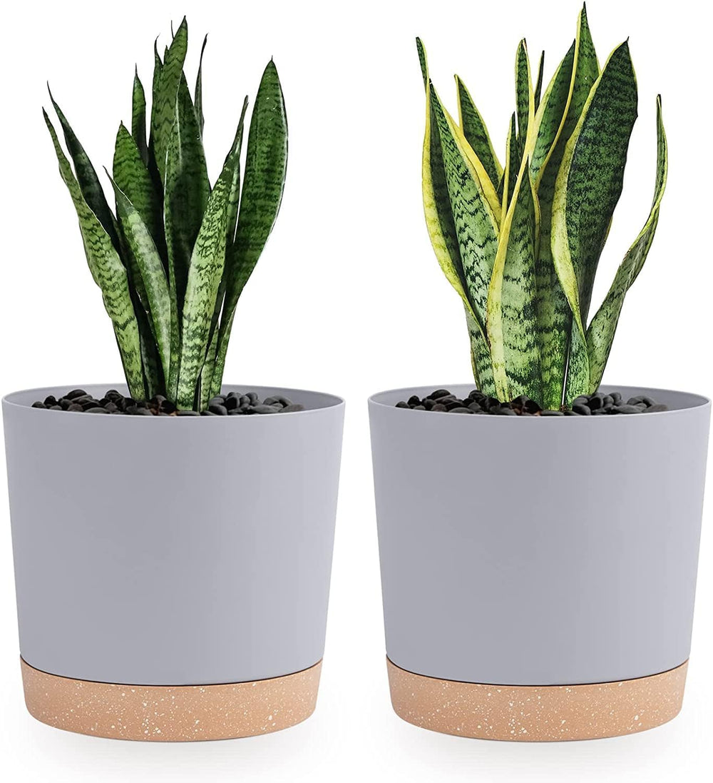 12.7cm Set of 2 Flower Pots, Indoor Plant Pots with Drainage Holes and Removable Base, Modern Decorative Saucers for Outdoor Garden Planters (White 12.7cm)