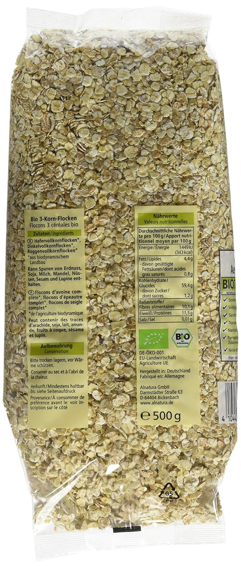 Bio 3-Korn Flocken, 500 G Cereale Naty Shop