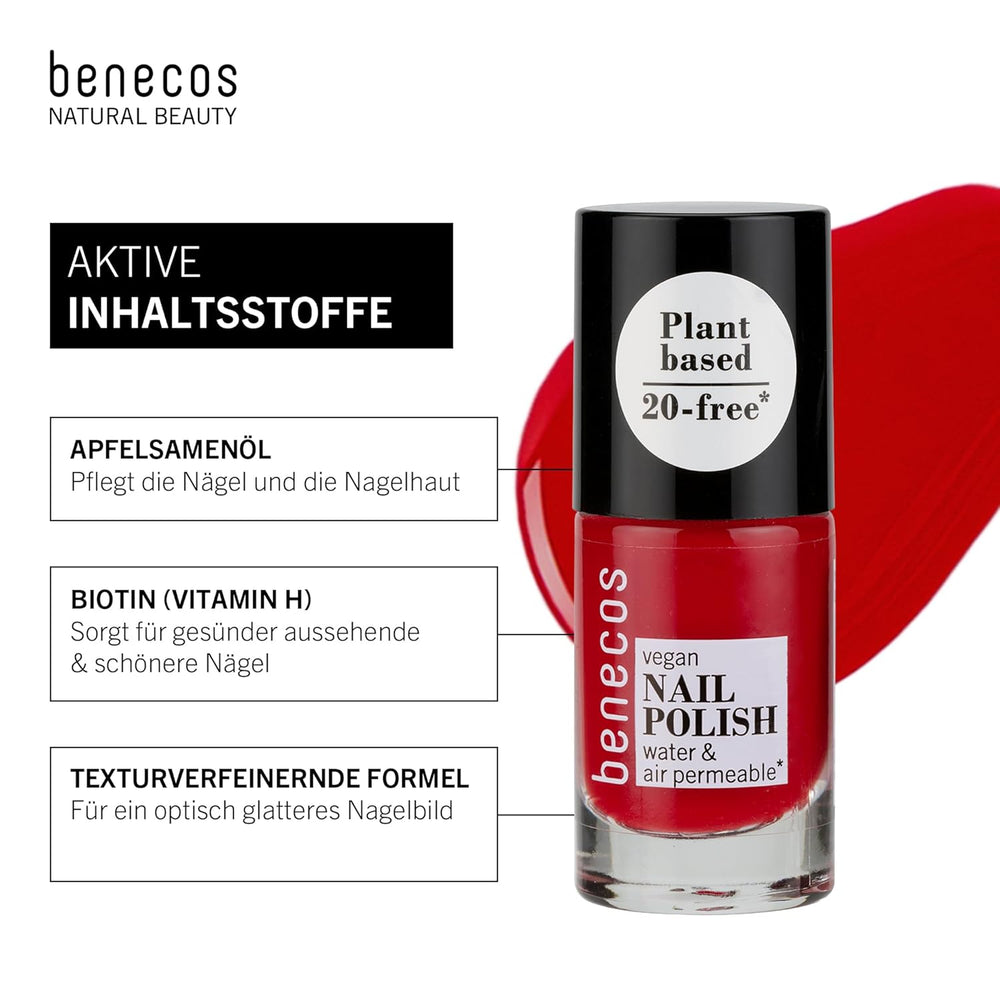 Benecos 20-Free vegan nail polish, vintage red - herbal nail polish - fast drying and long lasting - water permeable - enriched with biotin - 5ml