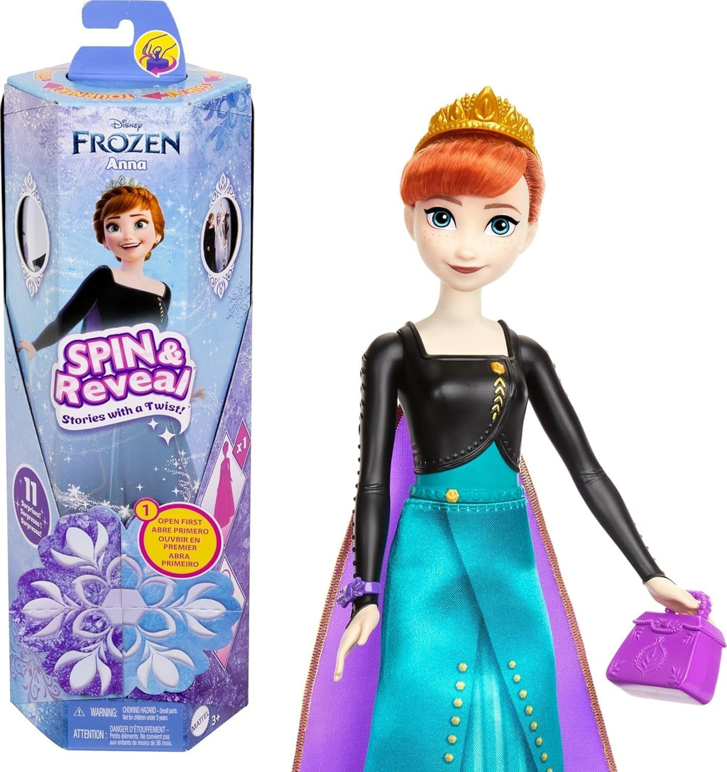 Mattel Disney The Ice Queen Anna Fashion Doll Set, Spin & Reveal cu 11 surprize, inclusiv 5 accesorii, 5 autocolante și o scenă pentru joacă, inspirat de filmul Disney, HXD27 Papusi Naty Shop Titlu implicit