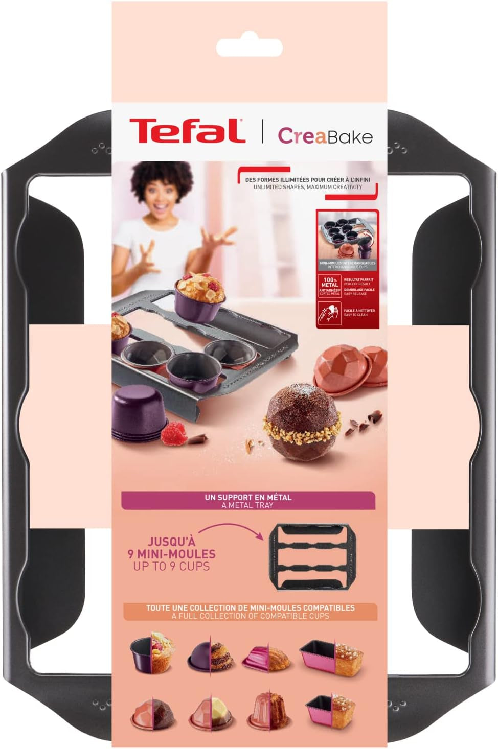 Tefal Creabake J3040104 Kuchenform, 9 Mulden, Antihaftbeschichtung, Austauschbar, Perfektes Backen, Kreative Und Leckere Rezepte, Nicht Compaible Mit Cake Factory, Creabake Molds and baking trays Naty Shop