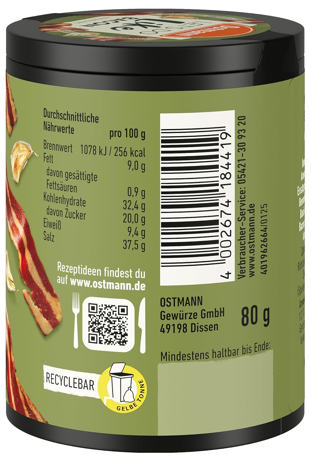 Ostmann Gewürze - Let's Do Like Bacon | Bacon-Geschmack für ungewürzte Fleischersatzprodukte | Gewürzsalz für Tofu und vegetarian/vegane Eintöpfe | 80 g in Metalldose recyclebar