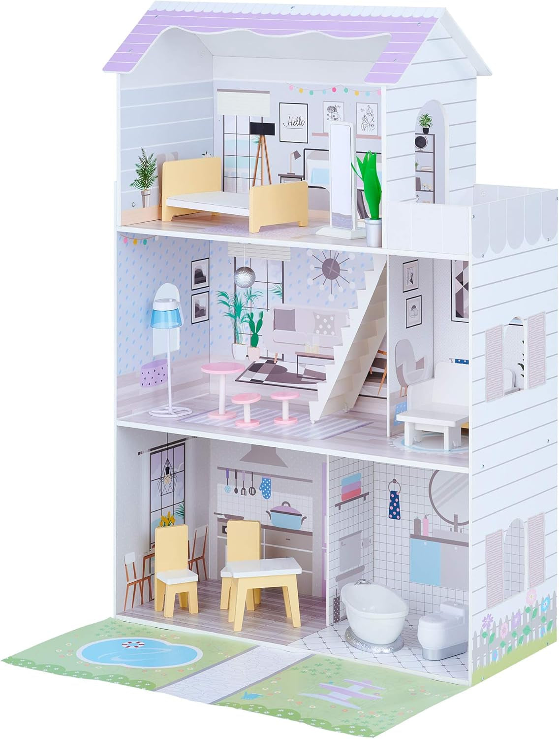 Teamson Kids Olivias Little World Giant Doll House with 16 Doll Accessories, Wooden Dollhouse with Furniture, 3-Story, Children's Doll House for 12 Inch/30cm Dolls, Age 3+ Dollhouses Naty Shop Default Title