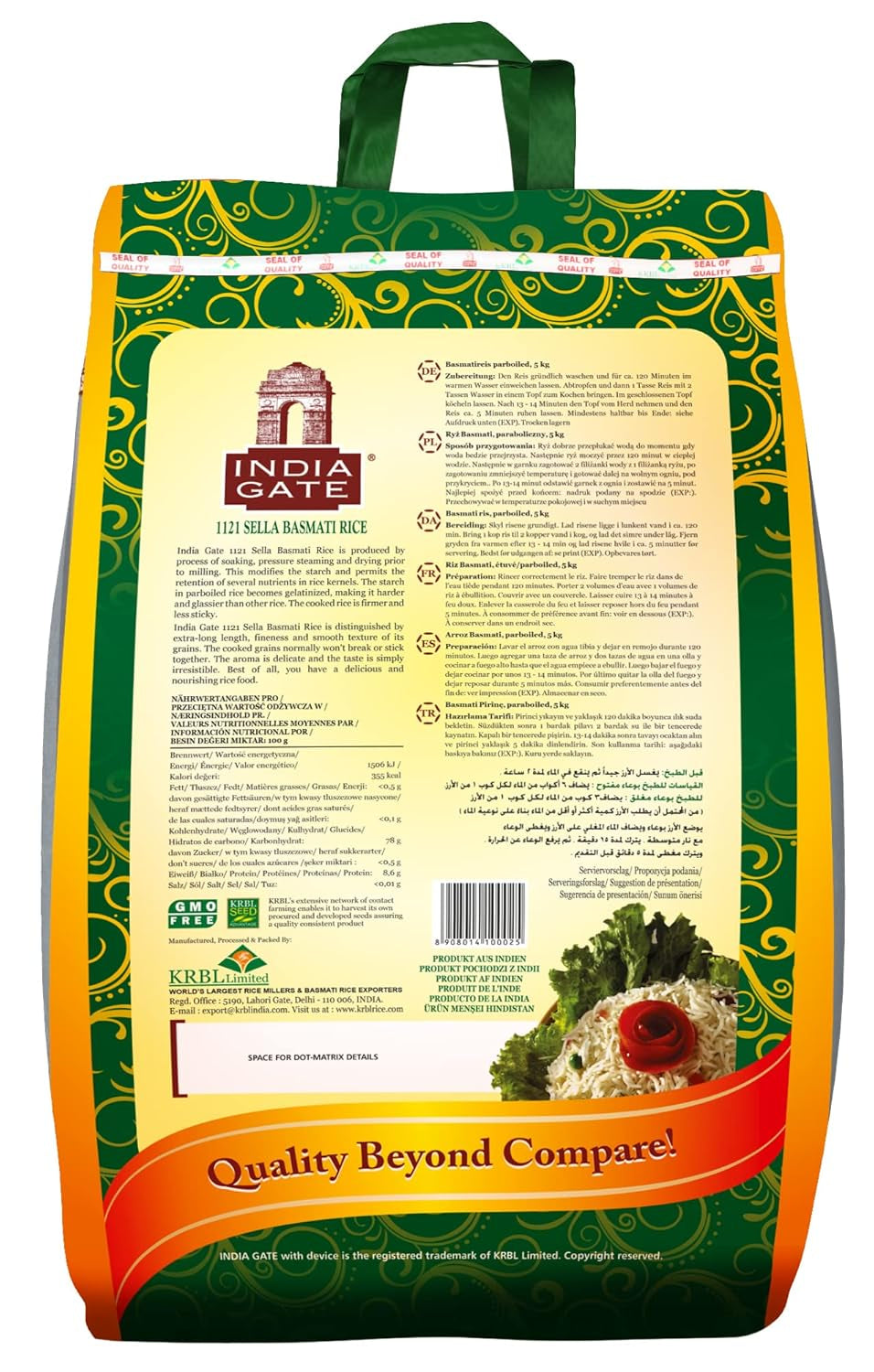 INDIA GATE Sella Basmati rice, pre-cooked (from India, fine long grain), flavored, bulk pack - 1 pack (1 x 5 kg)