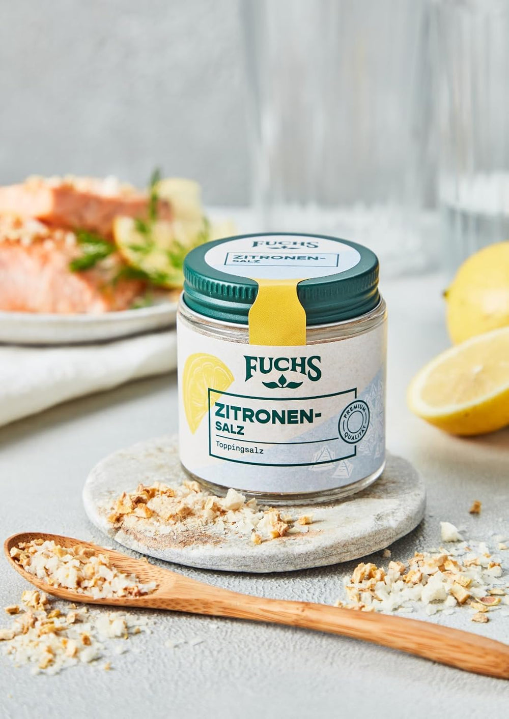Fuchs Gewürze - Citronensalz | Toppingsalz mit Pyramidenflocken & Zitrone | Crunchy Verfeinerung für Fisch und Gemüse | Lemon salt in Premium-Qualität | 60 g im wiederverschließbaren Gewürzglas
