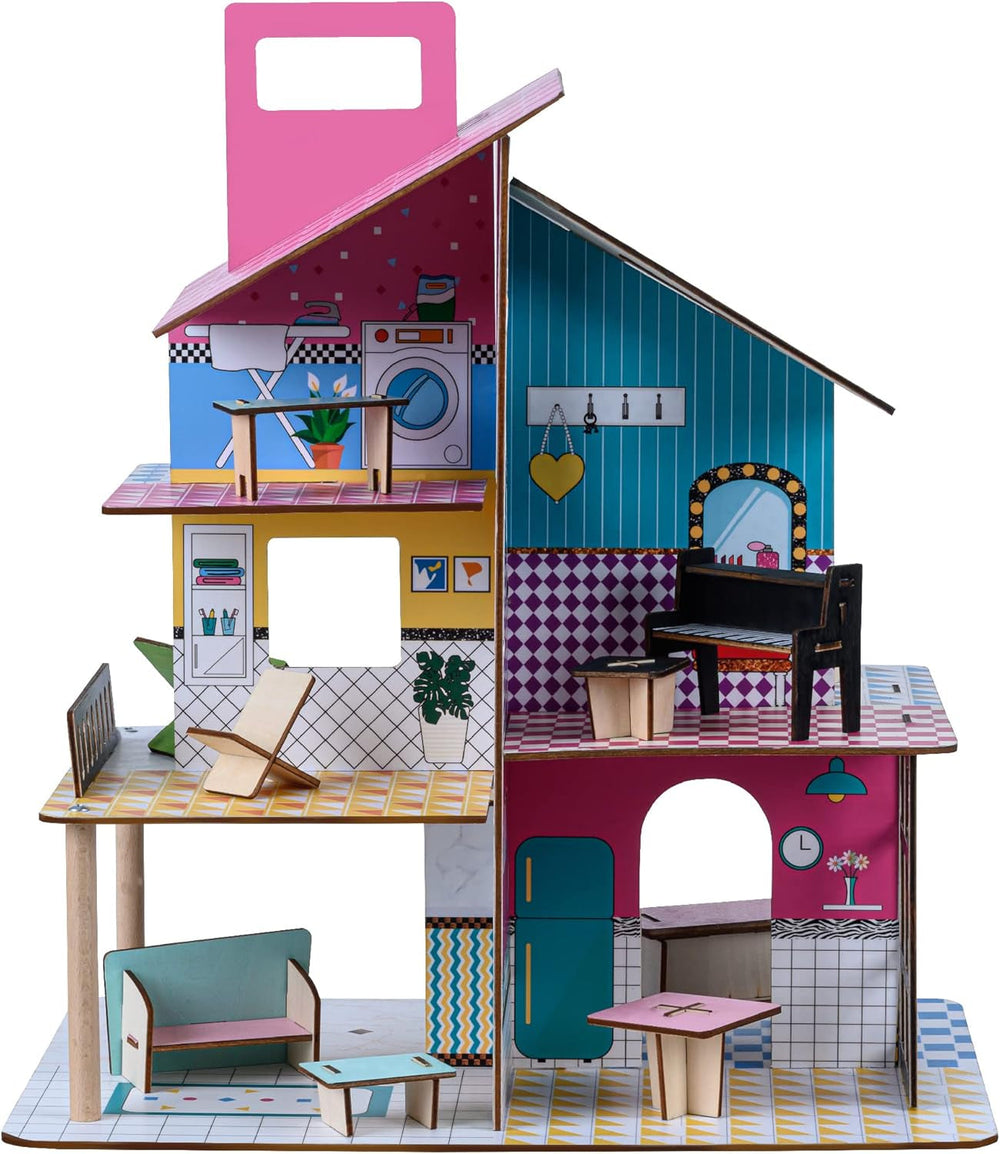 Olivia'S Little World 360 Wooden Dollhouse for Kids 3.5" Dolls and 12 Accessories Multicolor TD-13260C Dollhouses Naty Shop