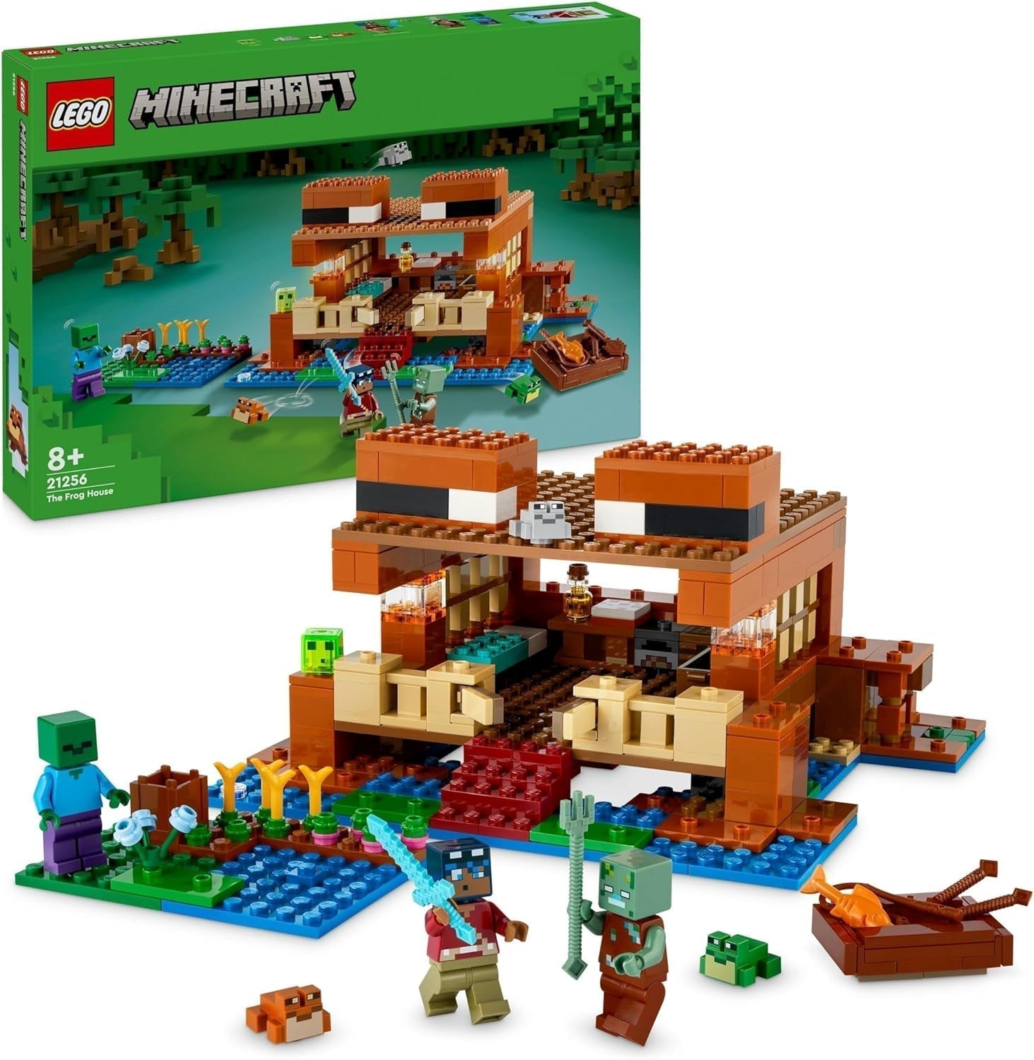 LEGO Minecraft The Frog House, toy house with figures including zombie, slime and drowning man, plus accessories such as toy boat and workbench, gift for boys and girls from 8 years old 21256 Building sets Besuche den LEGO-Store Single