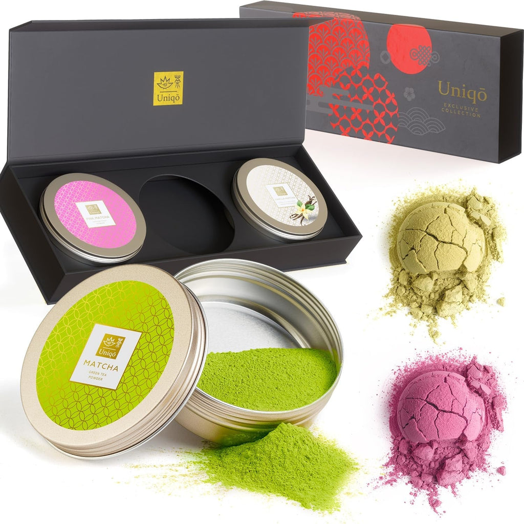 Tea Uniqo - Ceai Matcha roz pudră - Ideal pentru înghețată, latte, shake-uri, coacere sau gătit - Pudră de fructul dragonului Pitaya, 100% natural, fără aditivi, în cutie resigilabilă
