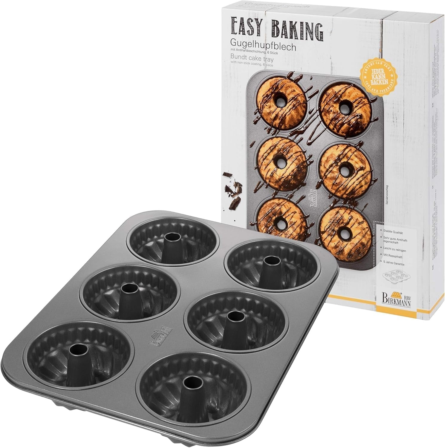 Birkmann, Easy Baking, Donutblech, Backform Für 6 Donuts, Mit Hochwertiger Antihaftbeschichtung, Ø 9 Cm, Mit Rezept, 881631 Molds and baking trays Naty Shop 6Er Gugelhupfform