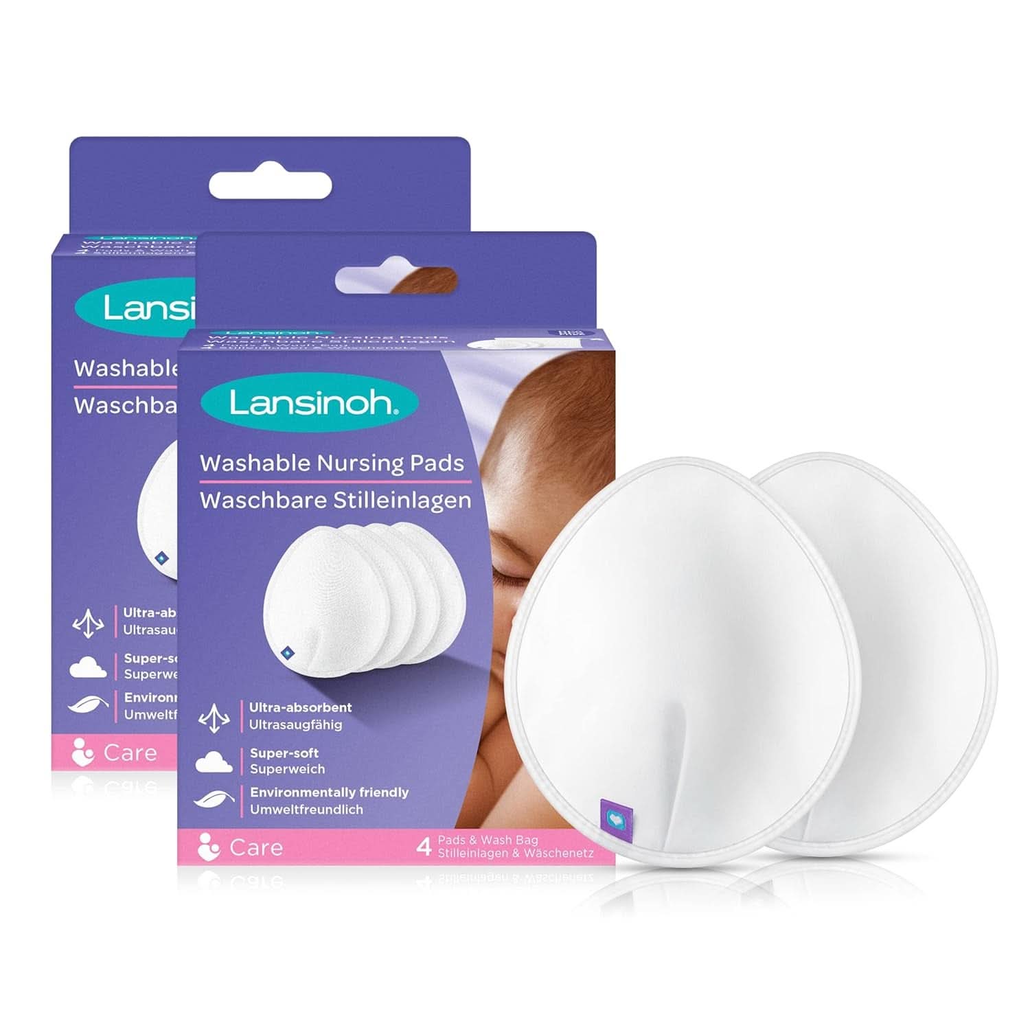 Lansinoh Washable Nursing Pads - Pack of 4, including laundry net - Ultra absorbent, super soft and reusable Accessories Food and Breastfeeding Bebe Naty Shop White 4 pieces (pack of 2)