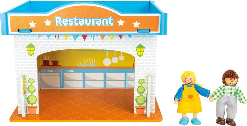 Small Foot 10852 Playhouse Restaurant Made of wood, With 2 doll figures, accessories and removable roof, From 3 years Naty Shop Dollhouses