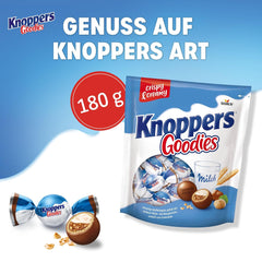 Knoppers Goodies Crunchy Minis – 1 x 180g – crunchy wafer balls filled with pieces of hazelnut, milk and nougat cream, covered in chocolate