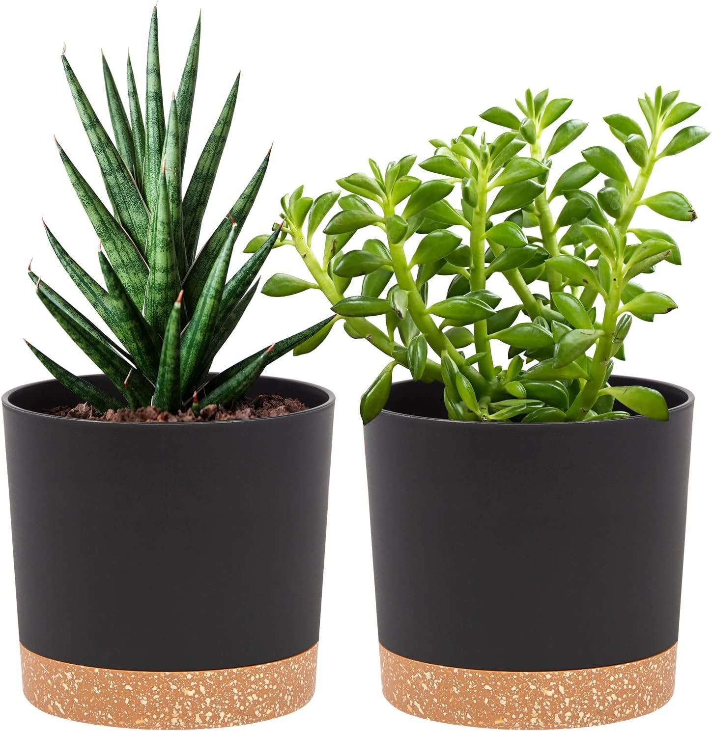 12.7cm Set of 2 Flower Pots, Indoor Plant Pots with Drainage Holes and Removable Base, Modern Decorative Saucers for Outdoor Garden Planters (White 12.7cm)