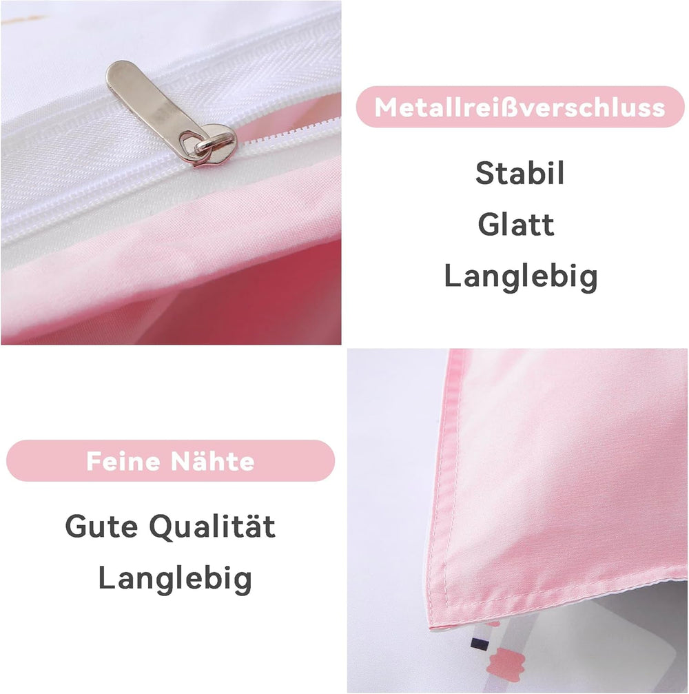 Fekohipy Bettwäsche 135X200 Mädchen Einhorn Kinderbettwäsche Rosa 3D-Druck Mikrofaser Regenbogen Kinder Bettbezug Mit Zwißwerfer Und 1 Kissenbezug 80X80Cm 2-Teilige Kinderbettwäsche-Set Naty Shop