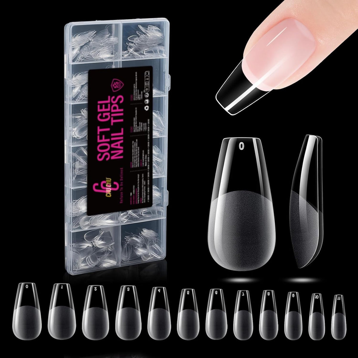 504 bucăți Tipuri de unghii Gel Ballerina Medium: Tipuri de unghii pentru unghii cu gel Unghii false din PMMA Extensii de unghii, unghii artificiale, 12 mărimi