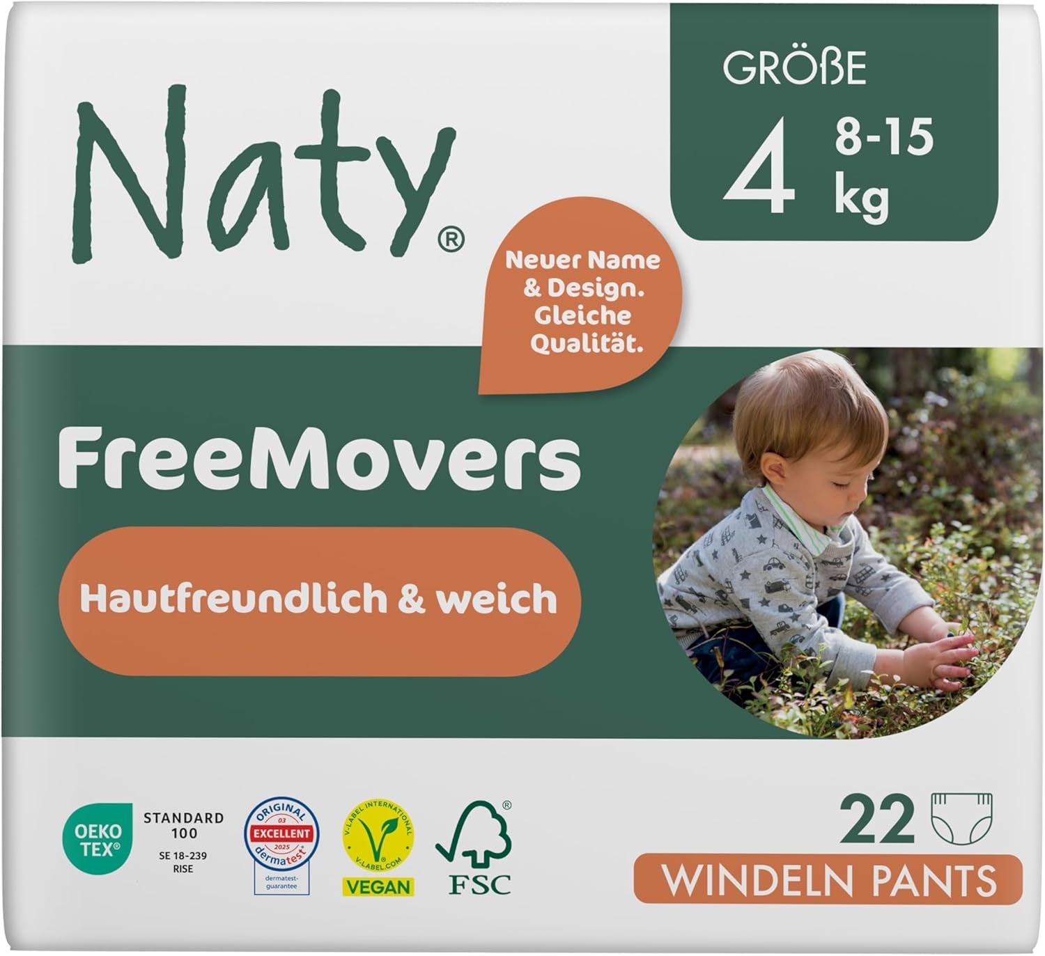 Naty FreeMovers Baby Diapers | Certified Skin Friendly Diaper Covers | Soft and fragrance free | Absorbent and leak-proof | Dermatologically tested Size 5 (12–18 kg) | 80 pieces