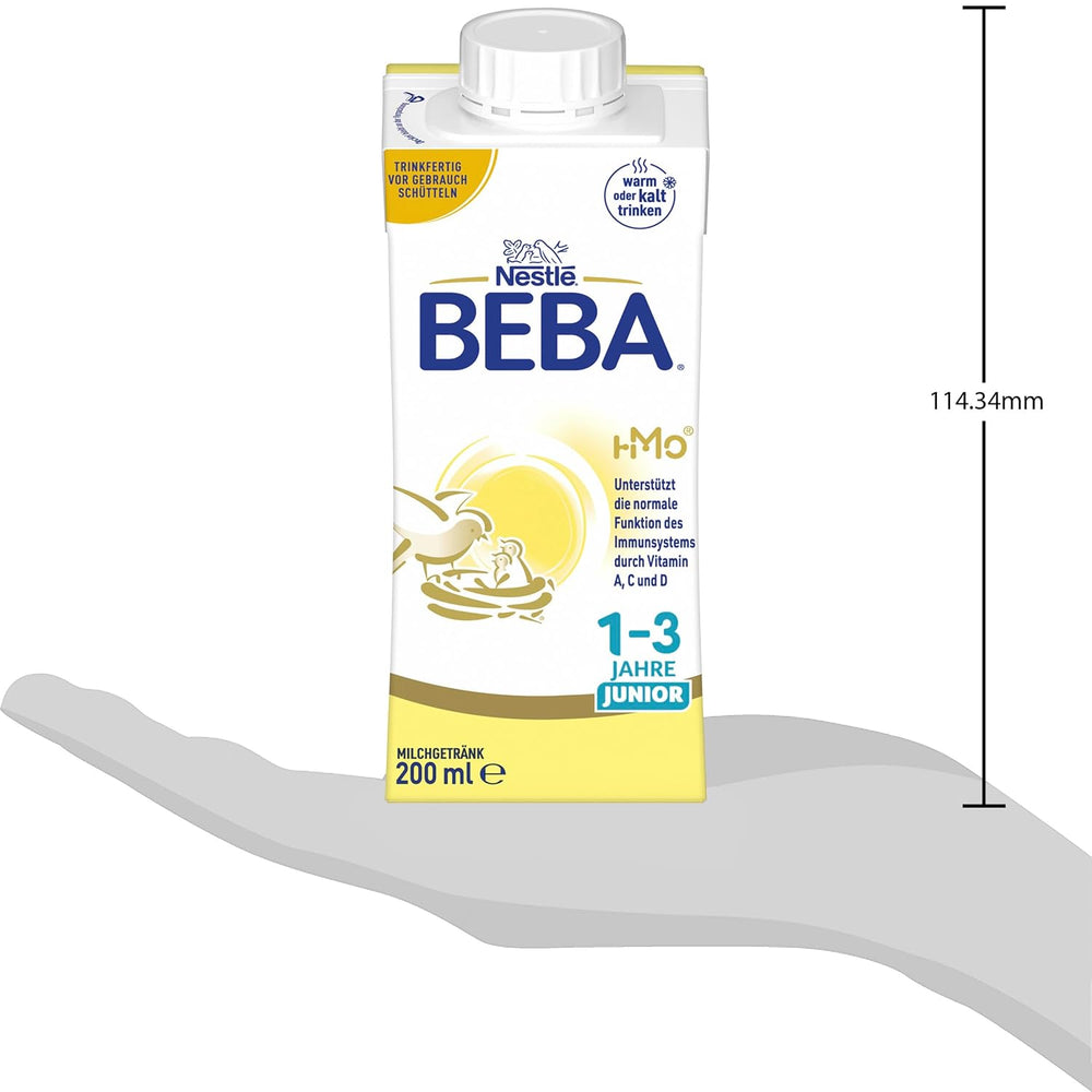 BEBA Junior Ready-to-Drink Milk Drink 1-3 Years, With HMO, Age Appropriate Protein Content, Palm Oil Free, Fish Oil Free, Toddler Food, Pack of 6 (6 x 200ml)