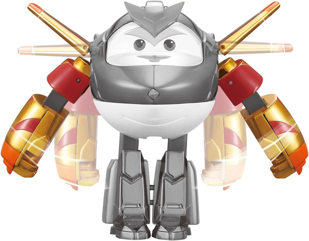 Super Wings EU750231 - Avion transformabil Golden Boy, aprox. 20,5 cm, figurină mare de joacă pentru copii, avion de jucărie transformabil și figurină robot Action figures Naty Shop