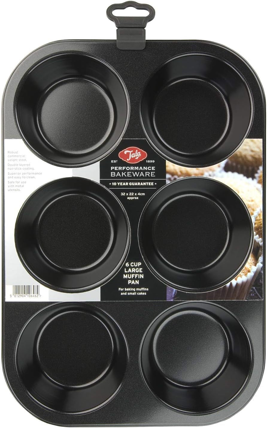 Tala Performance Muffin-Blech, 6 Löcher, Jumbo-Größe, Karbonstahl Von Professioneller Stärke, Mit Antihaftender Eclipse-Beschichtung, Schwarz Molds and baking trays Naty Shop Form Für 6 Große Muffins