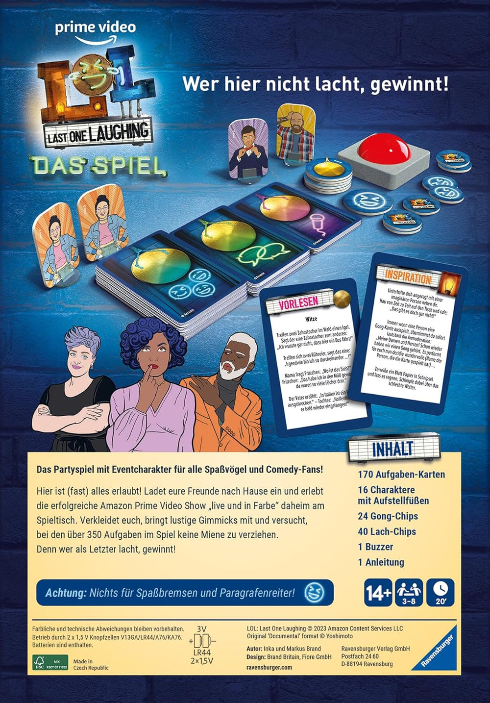 Ravensburger 27524 - Last One Laughing - The party game based on the series, LOL game for 3-8 players ages 14 and up, 350+ tasks for the "Don't Laugh" challenge, the fun card game based on LOL seasons 1, 2, 3 and 4