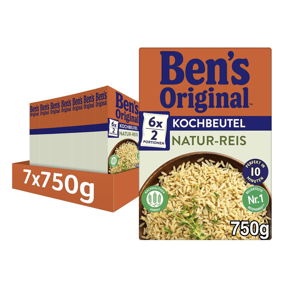 BEN'S ORIGINAL™ natural rice in a bag, 9 x 500 g