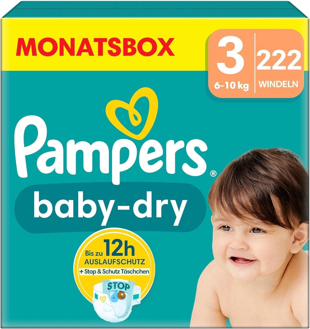 Scutece Pampers Baby-Dry, până la 100% protecție împotriva scurgerilor toată noaptea Mama si Copilul Naty Shop 3 (222 buc) Nou