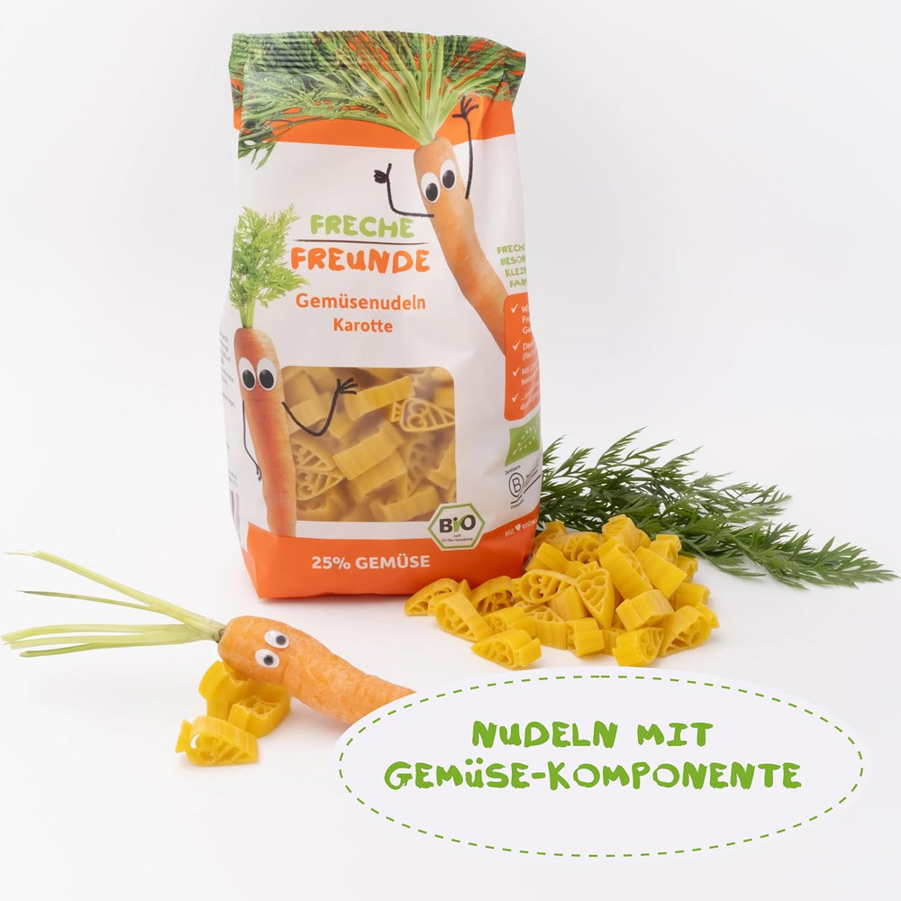 Freche Freunde Organic Vegetable Noodles 'Carrot' 25% Vegetable Content Vegan 6 Pack (6 x 300g)