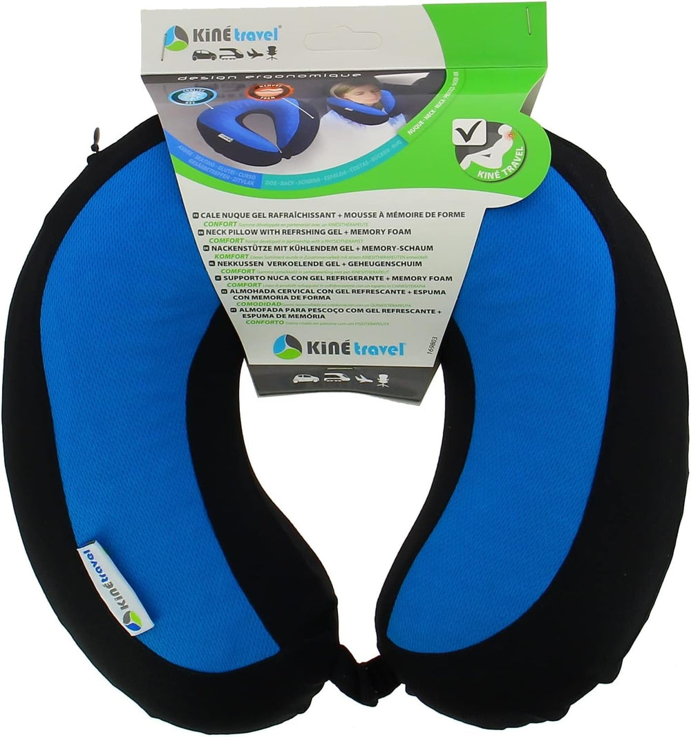 Kine Travel 169803 Pernă de gât cu gel, pernă de călătorie ergonomică, aprobată de fizioterapeut, negru și albastru Perne calatorie Naty Shop