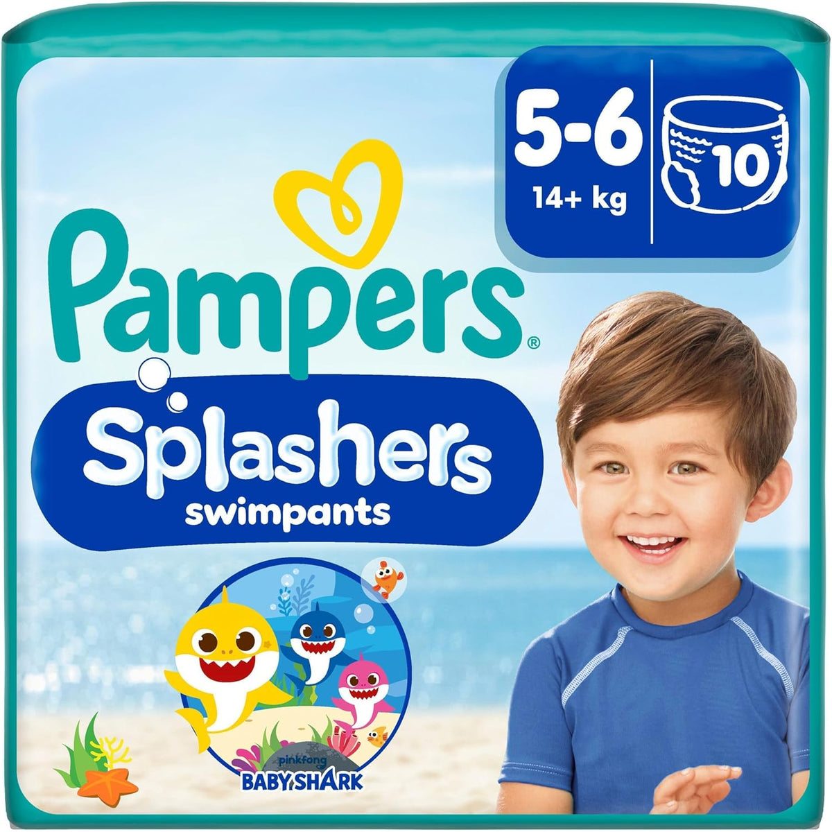 Pampers Size 5-6 Splashers Baby Shark Limited Edition 10 Pack Disposable Swim Diapers For Safe Water Protection