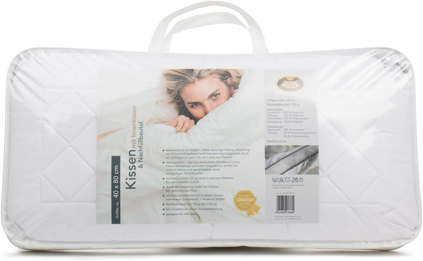 Gözze - Pernă cu pernă interioară 150G și bandă climatică, inclusiv sac de reumplere, 40 X 80 Cm - Alb Perne standard Naty Shop